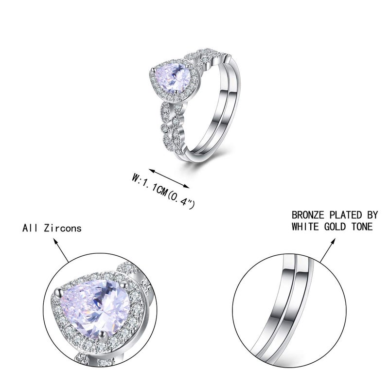 EVER FAITH Bridal Engagement Jewelry Valentine Gift White Cubic Zirconia Pear Shaped Teardrop Promise Ring Set Size 7 - Image 5